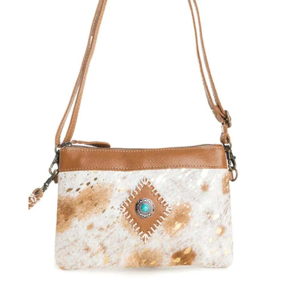 Myra Bag | Eye of the Goddess | Leather Hairon Crossbody Bag in Caramel
